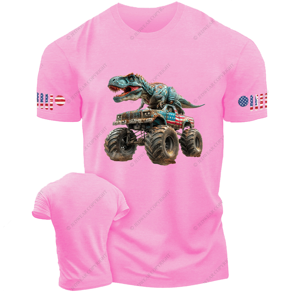 Dinosaur with Truck Patriotic Monster T-Rex Jp T-Shirt
