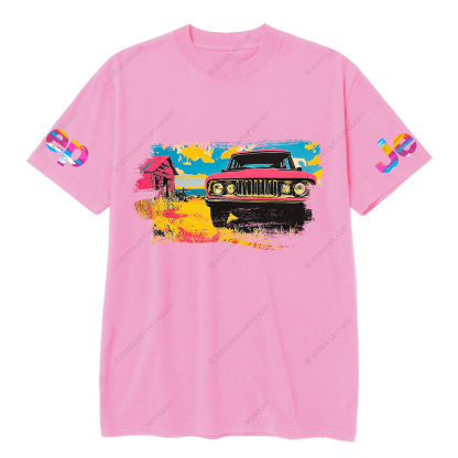 Vibrant Pink Car in a Colorful Landscape Jp T-Shirt