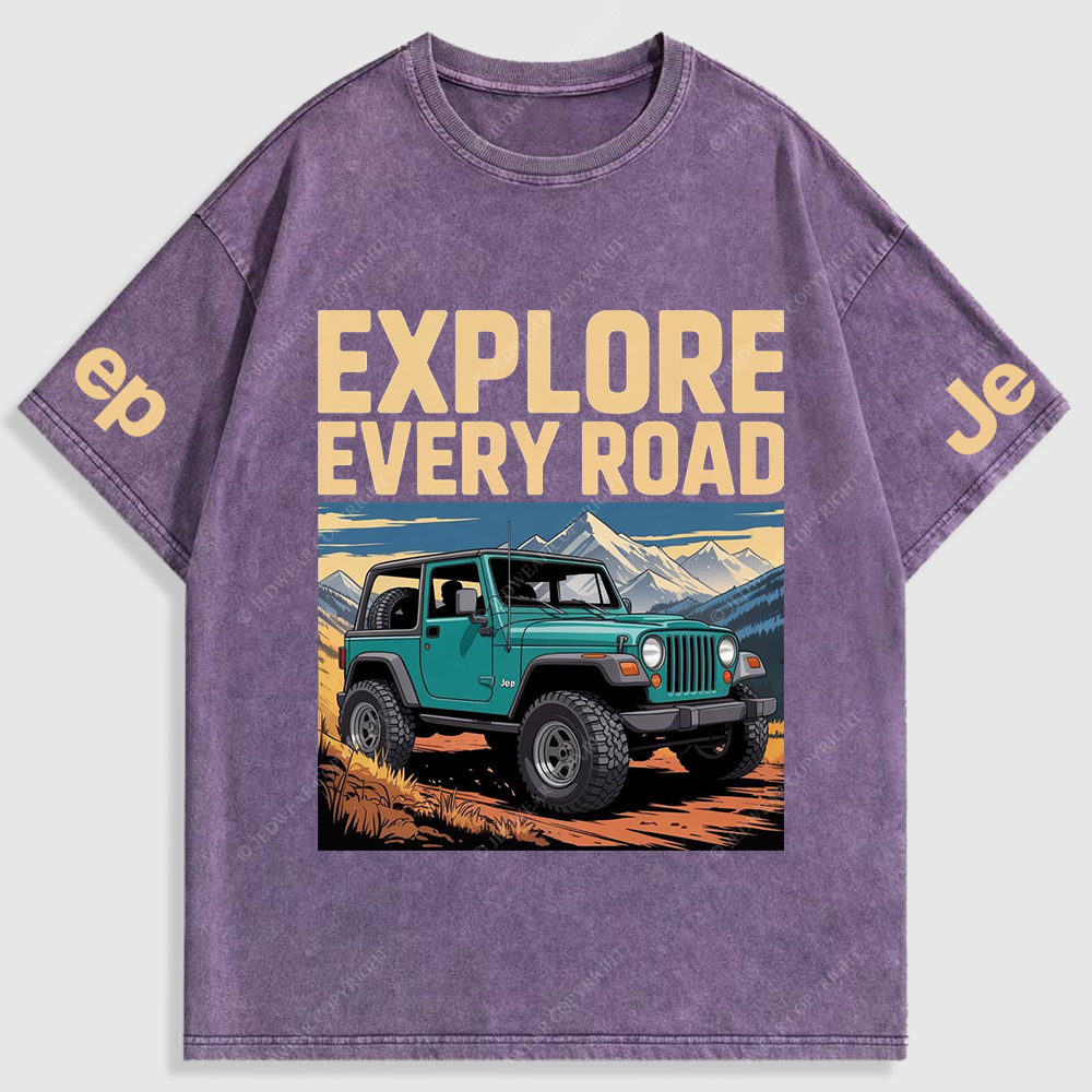 Explore Every Road  Snowy Mountain Meadows Washed T-Shirt