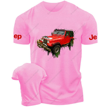 Red Car Off-Road Acrylic Painting Jp T-Shirt