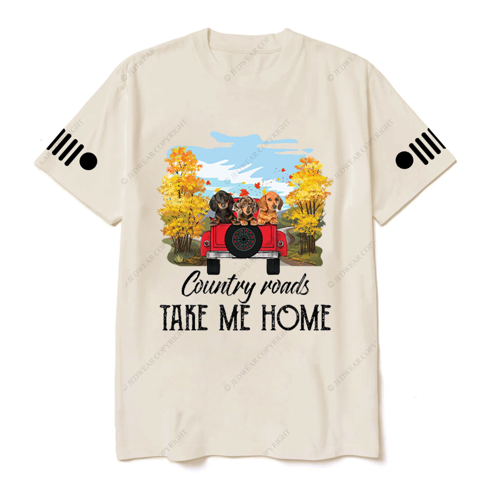Car Dachshunds Country Roads Take Me Home Jp T-Shirt