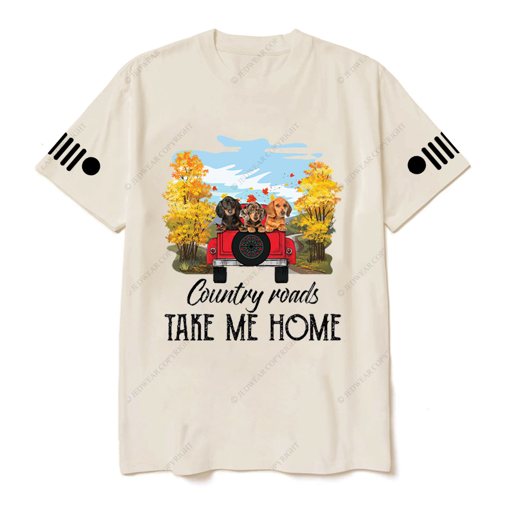 Car Dachshunds Country Roads Take Me Home Jp T-Shirt