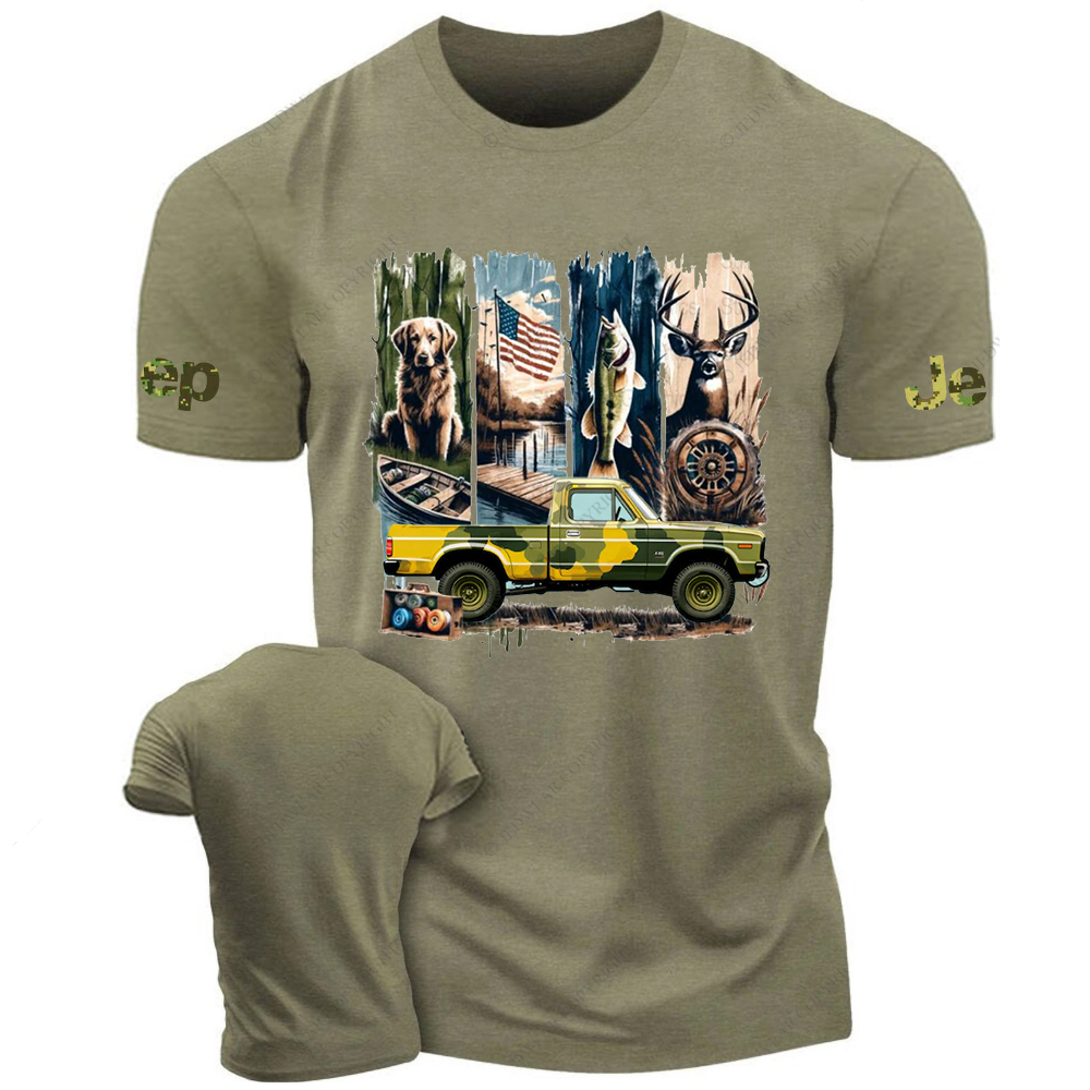 Fish Dog Antelope American Flag Jp T-Shirt