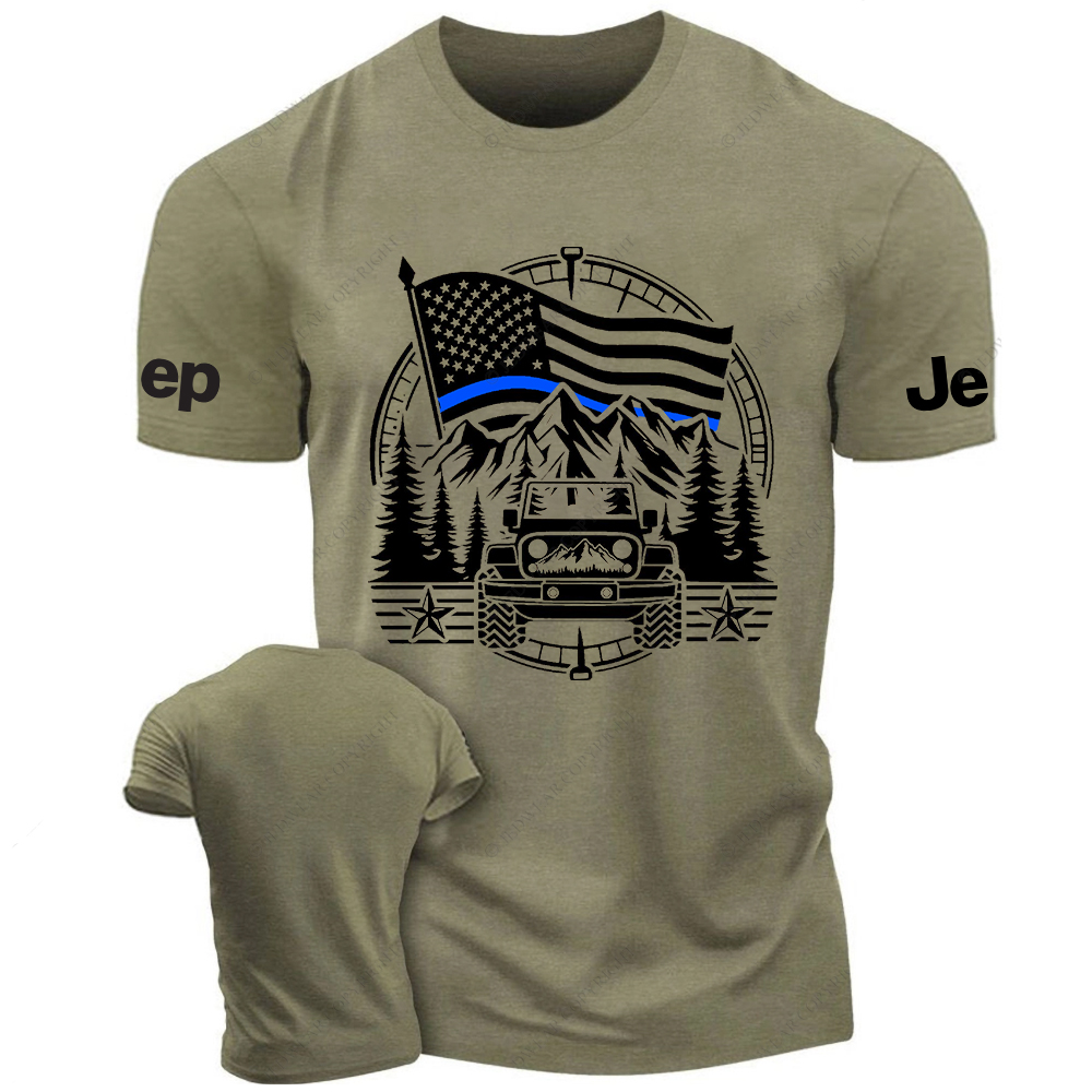 Police Patriotic Off-Road USA Flag Adventure Compass Jp T-Shirt