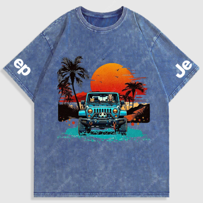 Woman Cat Sunset Beach Seaside Washed T-Shirt