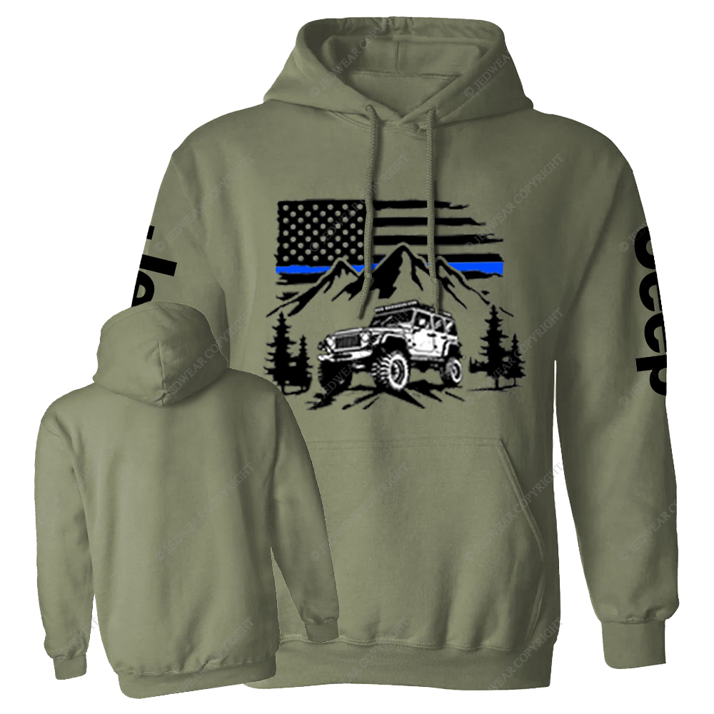 Jp Police Blue Line American Flag Mountains Silhouette Jp Casual Hoodie