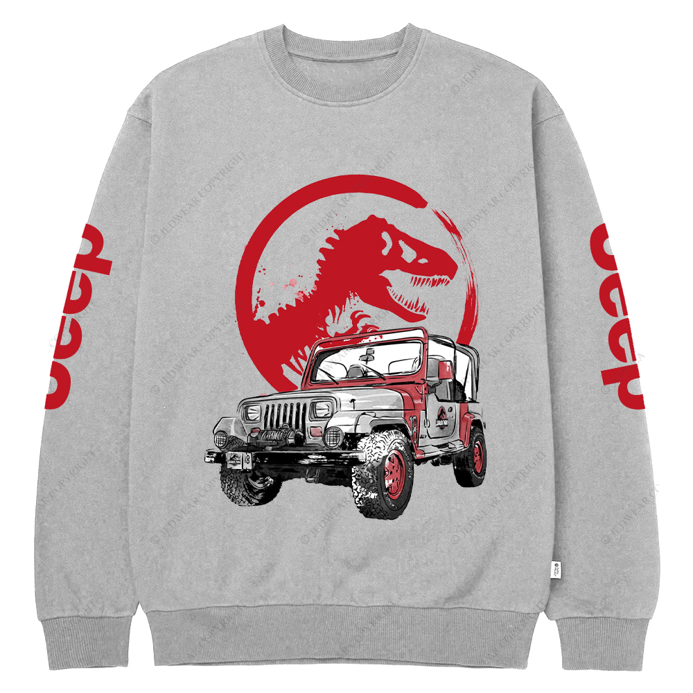Dinosaur On The Back Of An Off-Road Vehicle Jp Crew Neck Sweatshirt