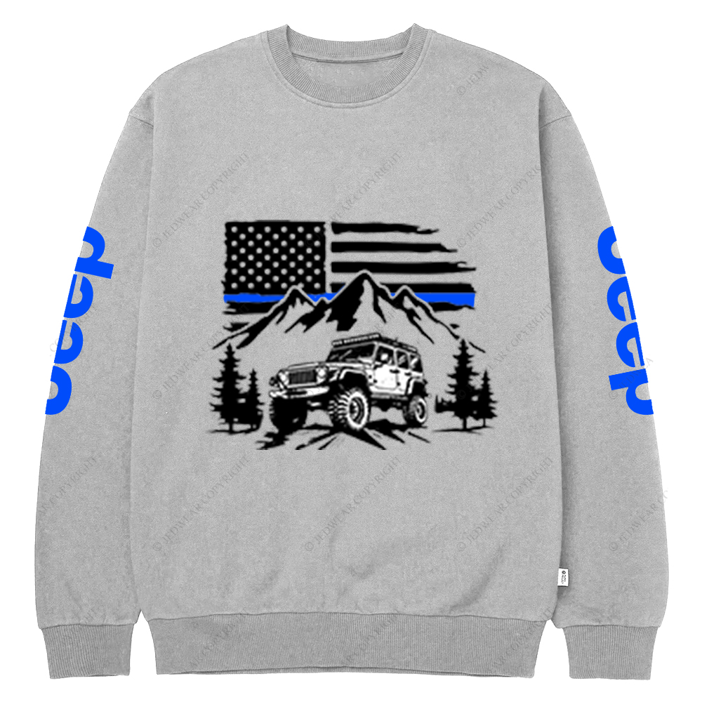 Jp Police Blue Line American Flag Mountains Silhouette Jp Crew Neck Sweatshirt
