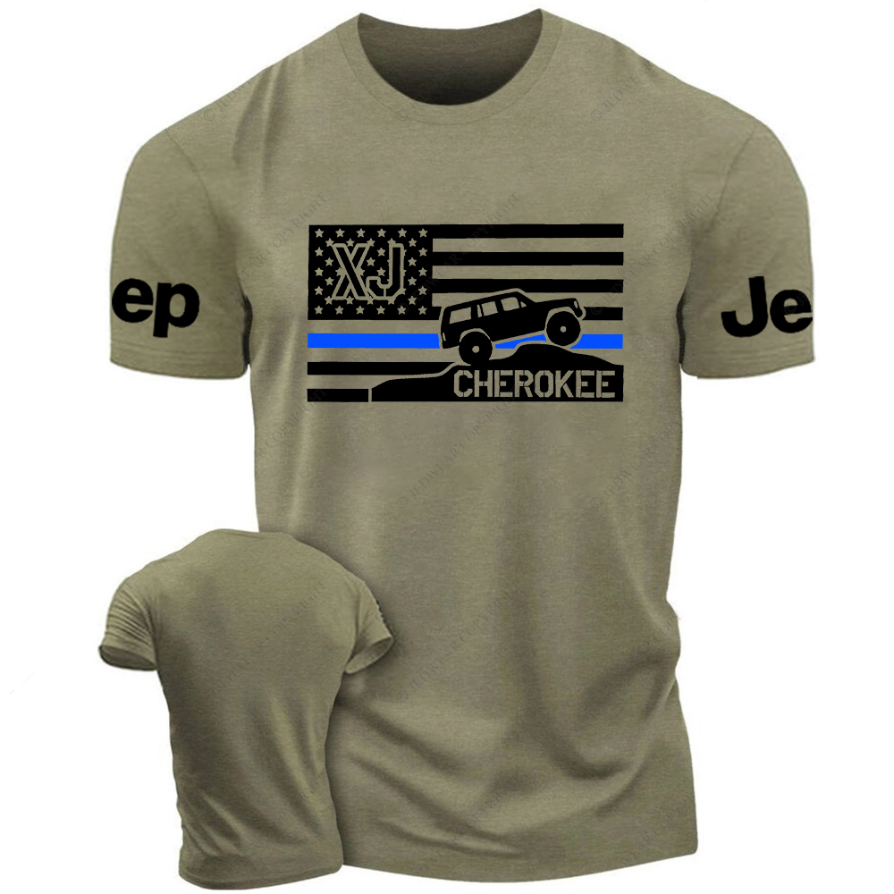 Cherokee XJ Police Blue Line American Flag Silhouette Jp T-Shirt