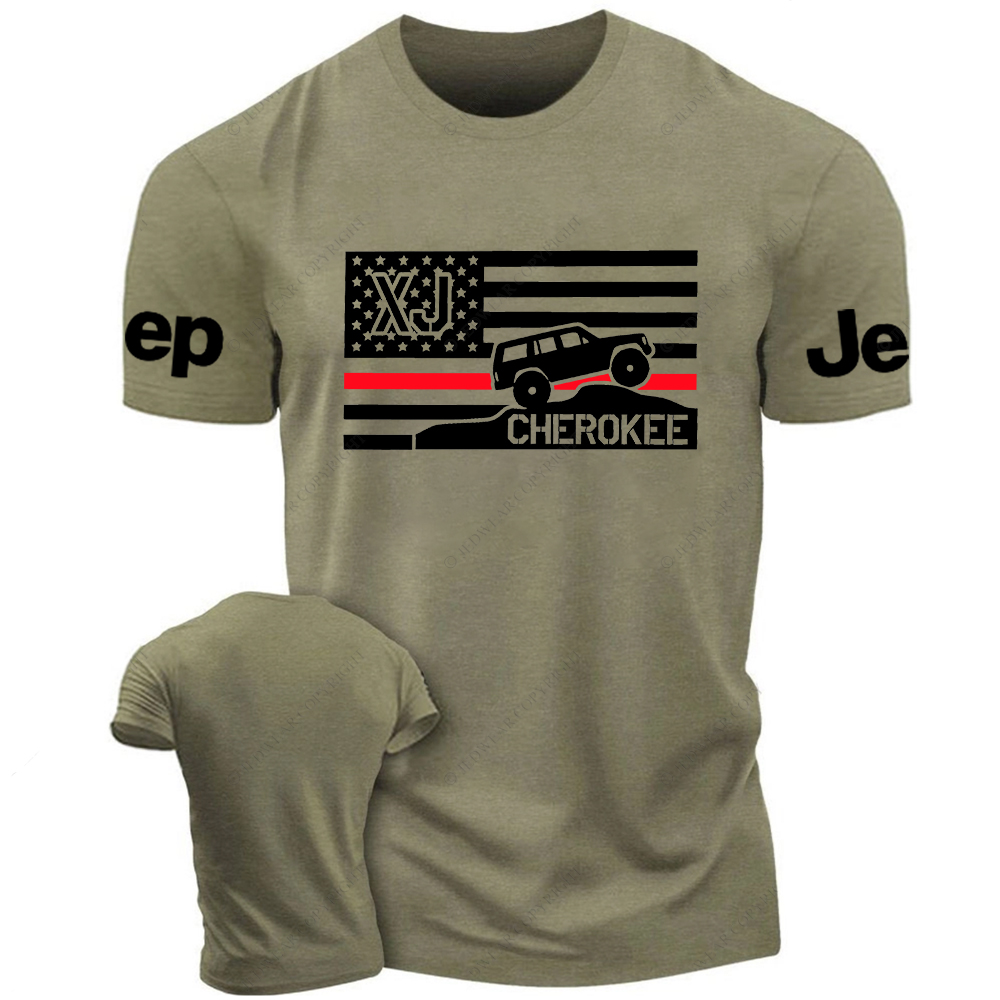 Cherokee XJ Firefighter Red Line American Flag Silhouette Jp T-Shirt