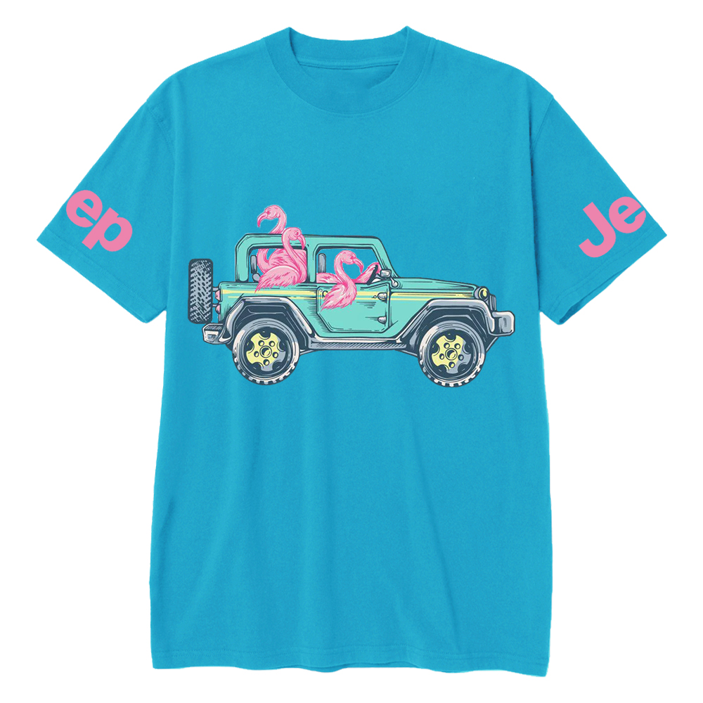 Green Car Flamingos Jp T-Shirt