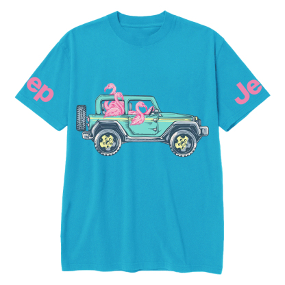 Green Car Flamingos Jp T-Shirt