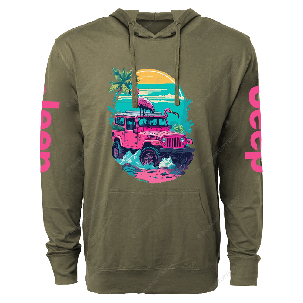Pink Off-Road And Pink Swan Flamingo On The Seashore Jp Lightweight Hoodie
