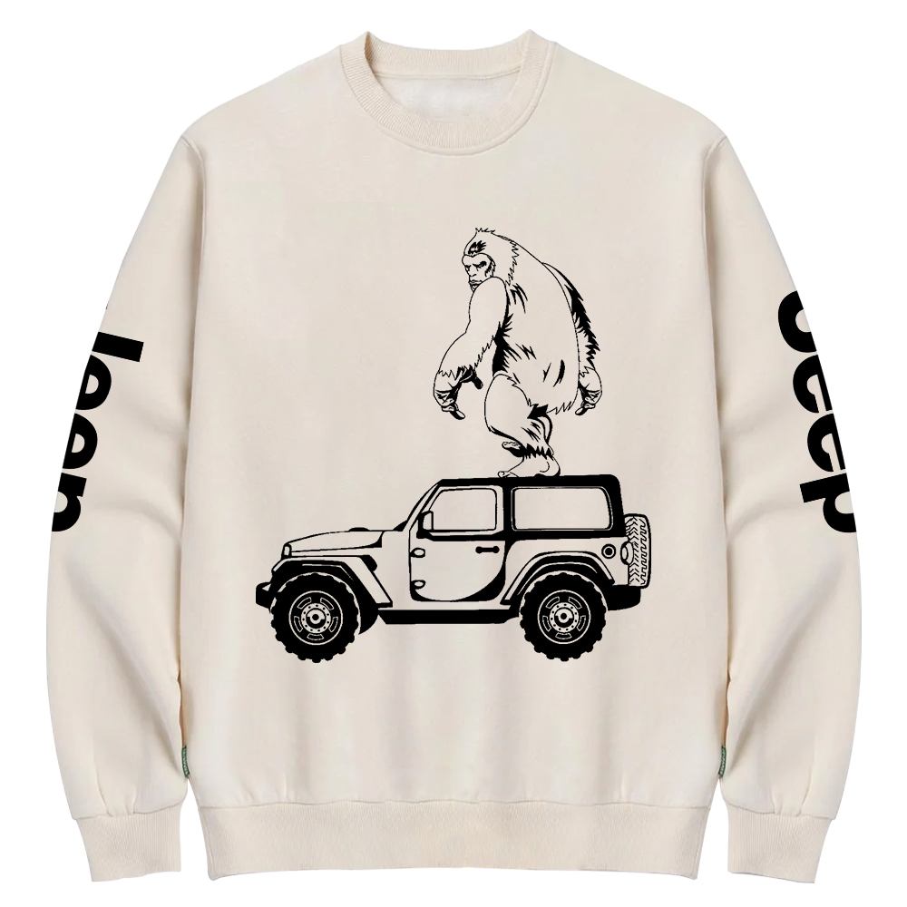 Bigfoot Chasing Car Jp Crew Neck Sweatshirt