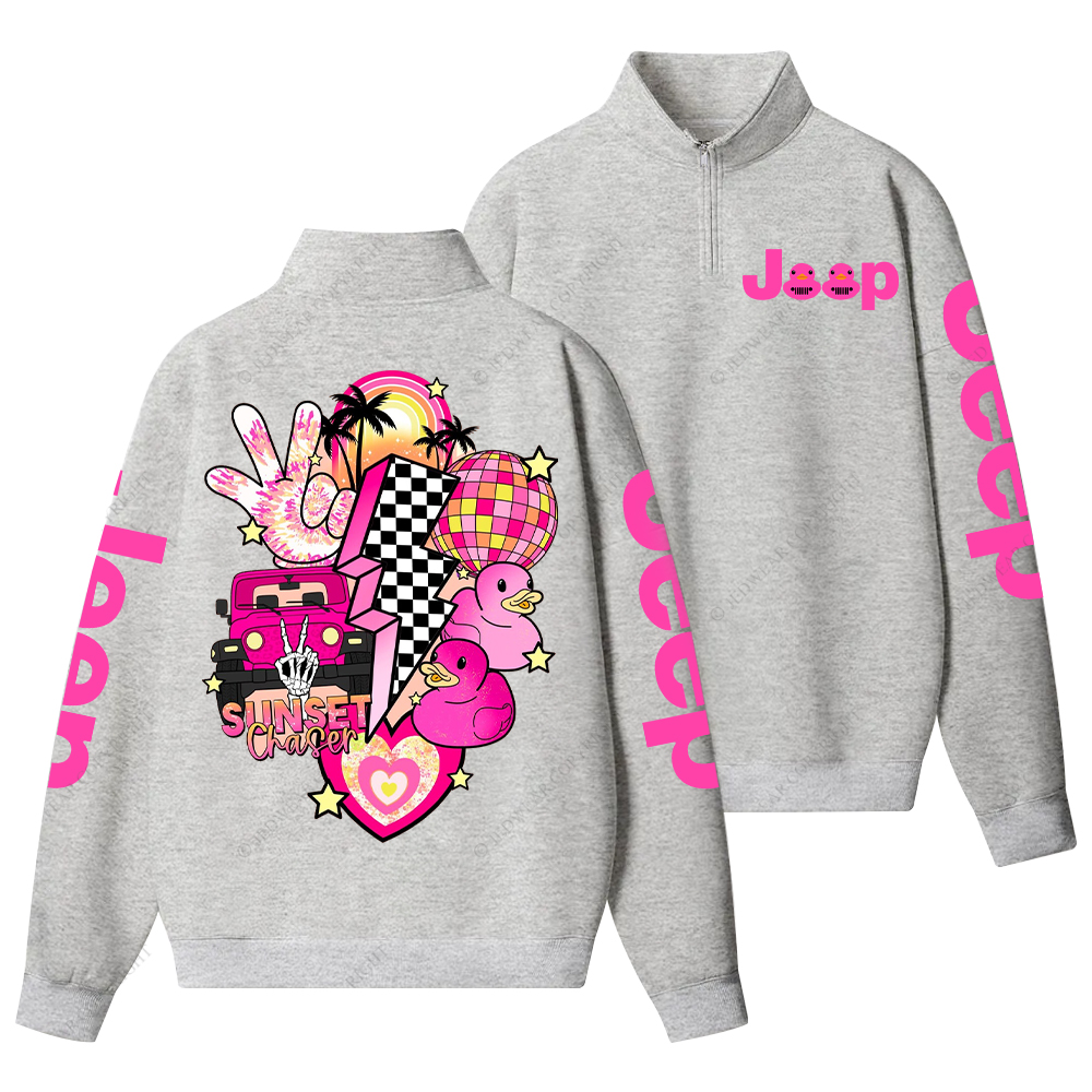 Pink off-Roading Vehicle Sunset Chaser Rubber Duck Jp Half-Zip Jacket Sweatshirt
