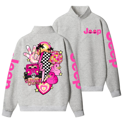 Pink off-Roading Vehicle Sunset Chaser Rubber Duck Jp Half-Zip Jacket Sweatshirt