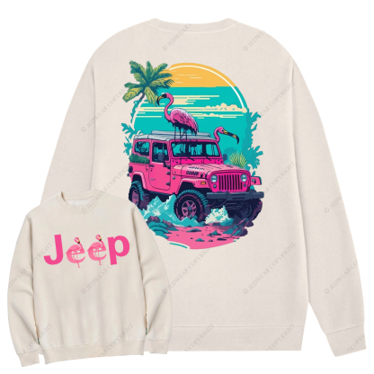 Pink Off-Road And Pink Swan Flamingo On The Seashore Front And Rear Design Jp Crew Neck Sweatshirt