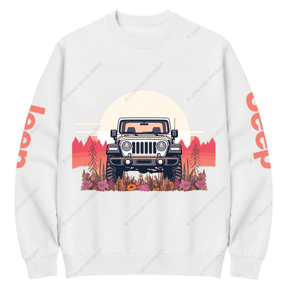 A Close Up Of A Car Parked In A Field With Trees Jp Crew Neck Sweatshirt