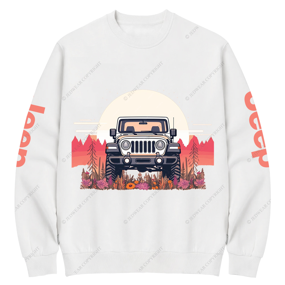 A Close Up Of A Car Parked In A Field With Trees Jp Crew Neck Sweatshirt
