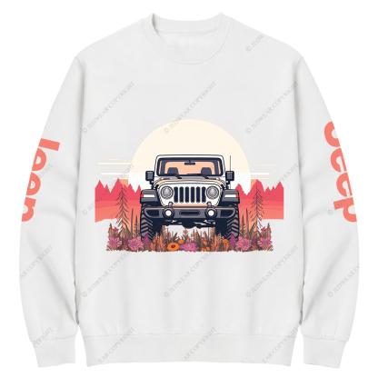 A Close Up Of A Car Parked In A Field With Trees Jp Crew Neck Sweatshirt