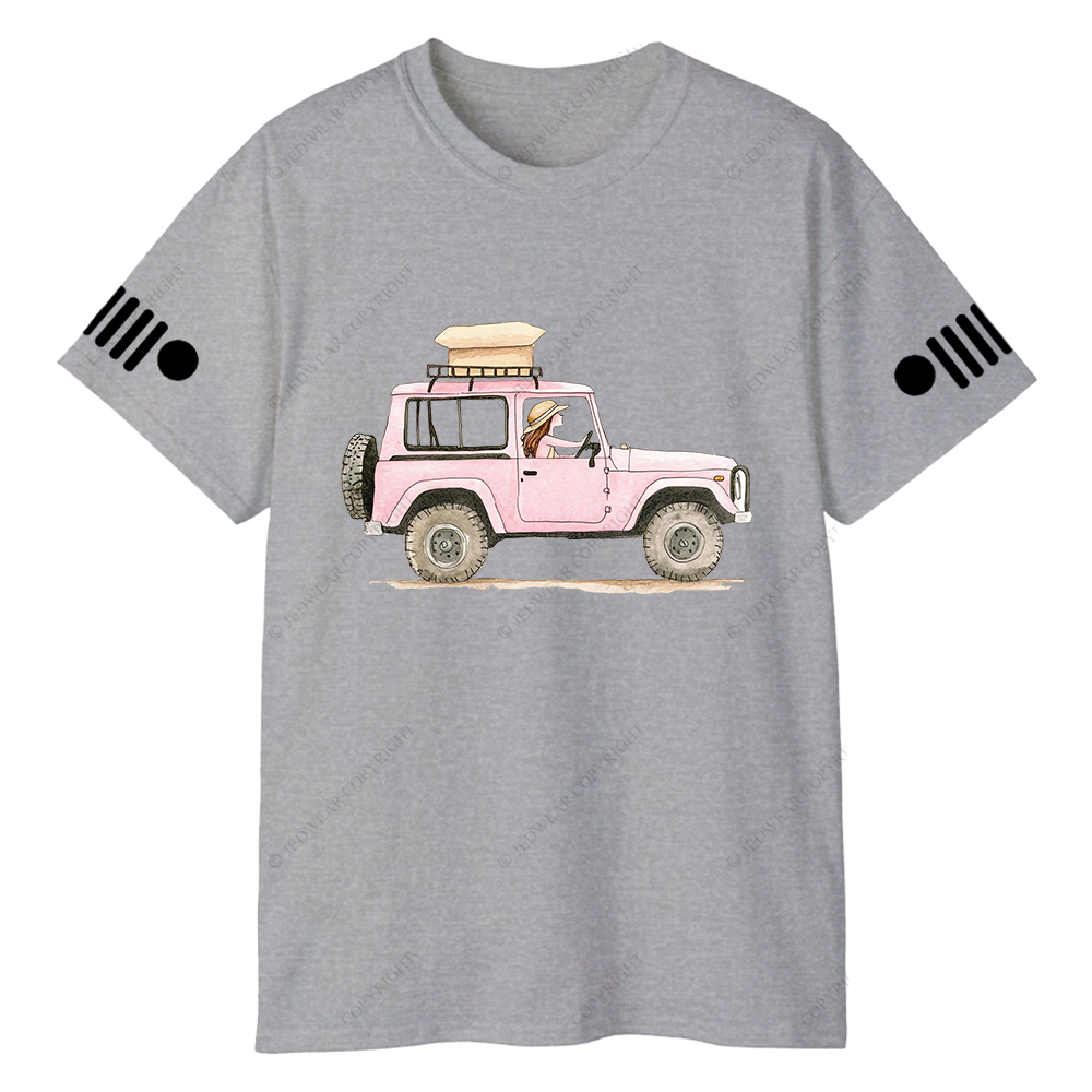 Girl In Safari Car Pink Jp T-Shirt