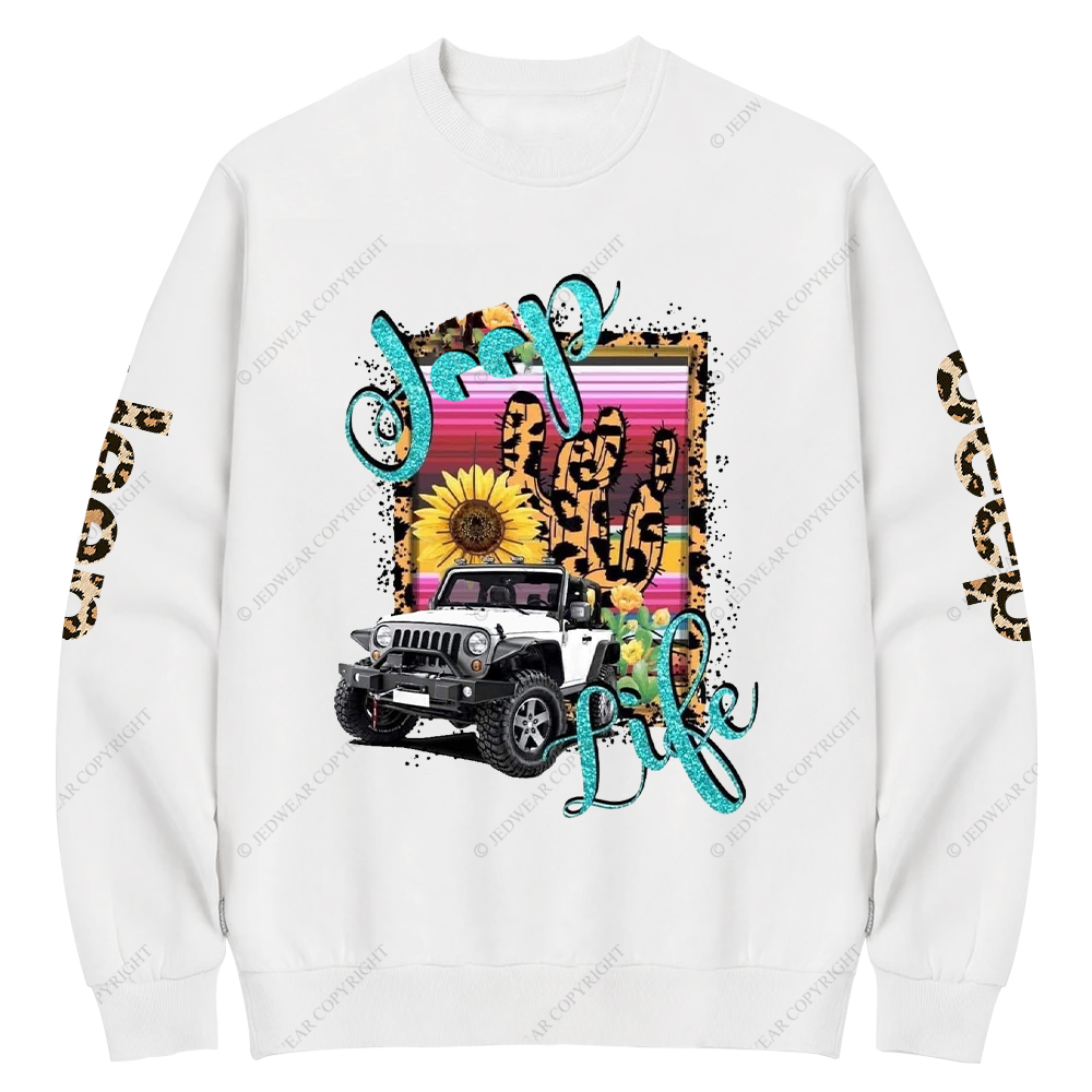  Car Life Cactus Sublimation Transfer Leopard Print Jp Crew Neck Sweatshirt