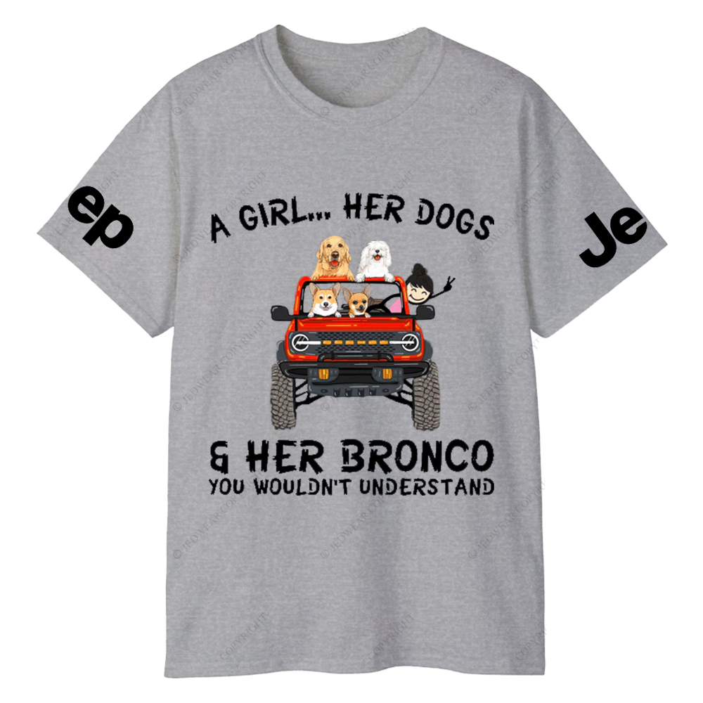 A Girl Her Dogs And Her Bronco Dog Jp T-Shirt