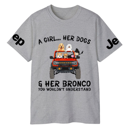 A Girl Her Dogs And Her Bronco Dog Jp T-Shirt