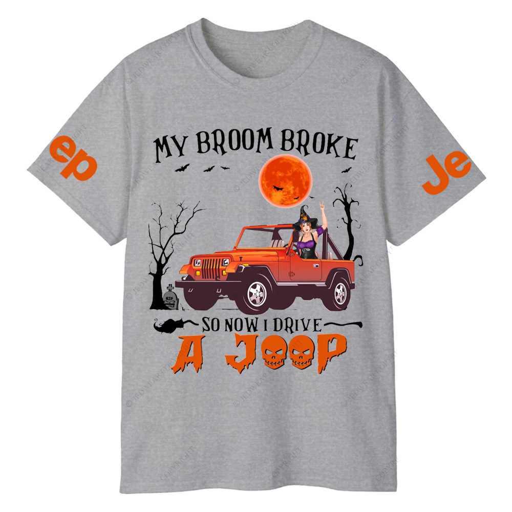 Halloween My Broom Broke So Now I Drive A Orange Wrangler Jp T-Shirt