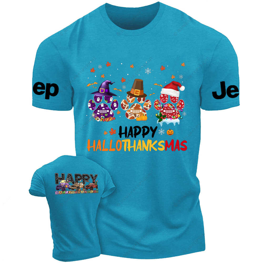 Happy HalloThanksMas Funny Halloween Thanksgiving Christmas Dog Jp T-Shirt