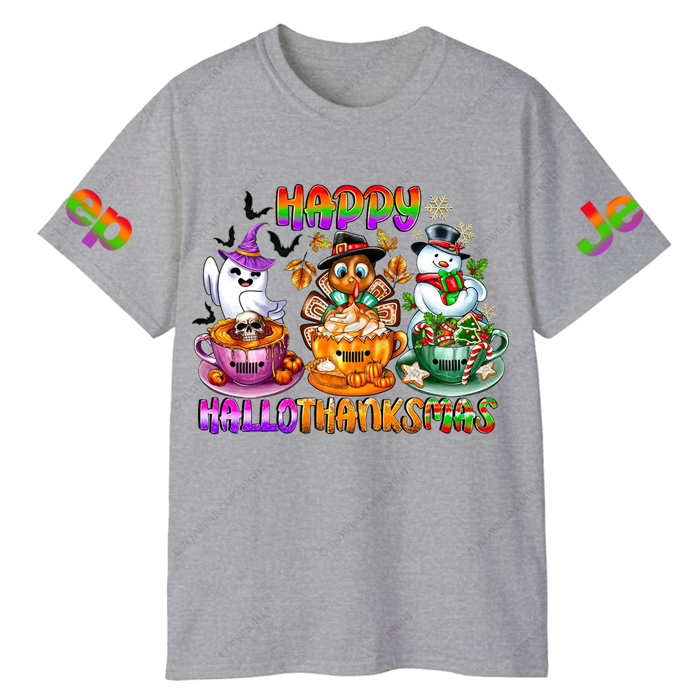 Happy Hallothanksmas Halloween Christmas Thanksgiving Jp T-Shirt