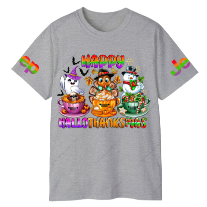 Happy Hallothanksmas Halloween Christmas Thanksgiving Jp T-Shirt
