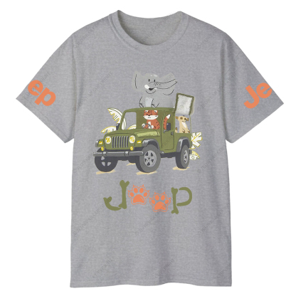 Cartoon Cat Driving A Car And Elephant Funny Jp T-Shirt