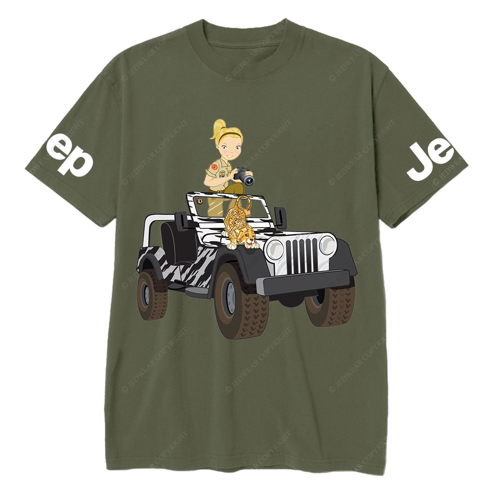 Cartoon Girl And Tiger Holding Camera Jp T-Shirt