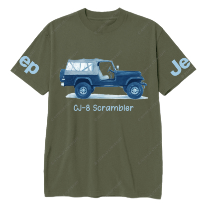 Blue CJ-8 Scrambler Classic Willys Truck Cartoon Watercolor Jp T-Shirt