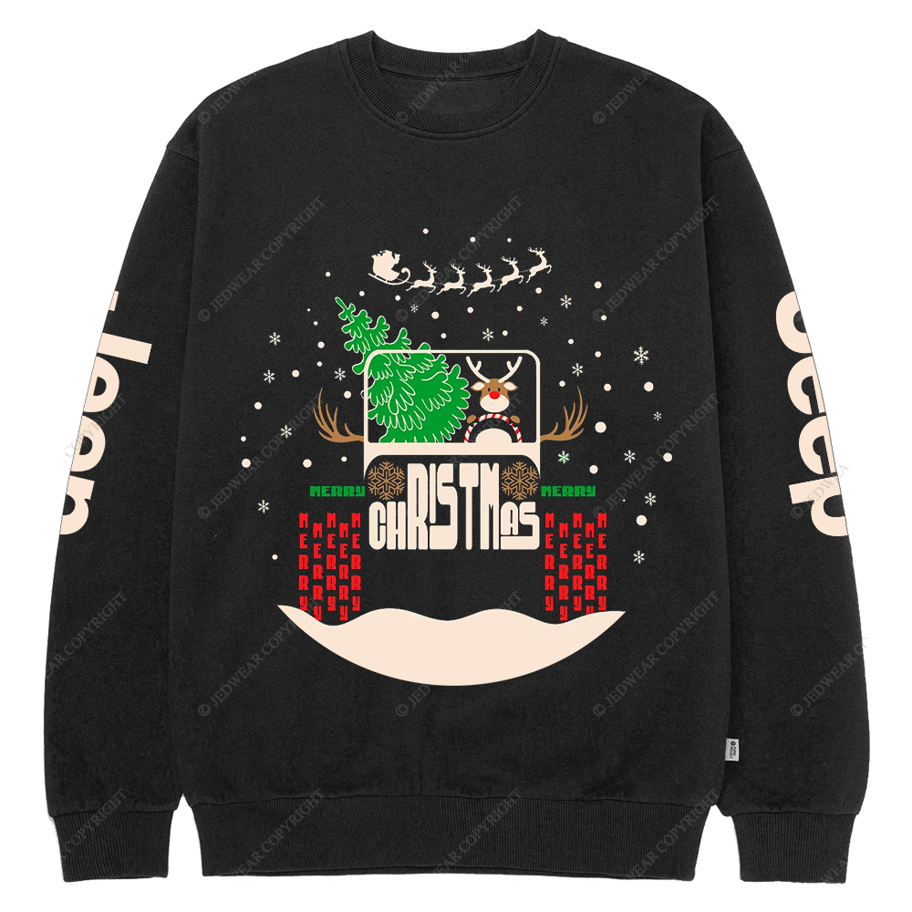 Reindeer Off Road Car Christmas Jp Crew Neck Sweatshirt