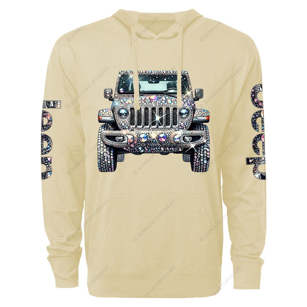 Bling Sparkle Rhinestone Car Glam Girl Jp Oversized Lightweight Hoodie   