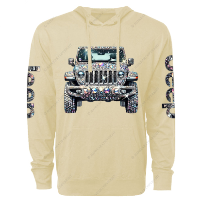 Bling Sparkle Rhinestone Car Glam Girl Jp Oversized Lightweight Hoodie   