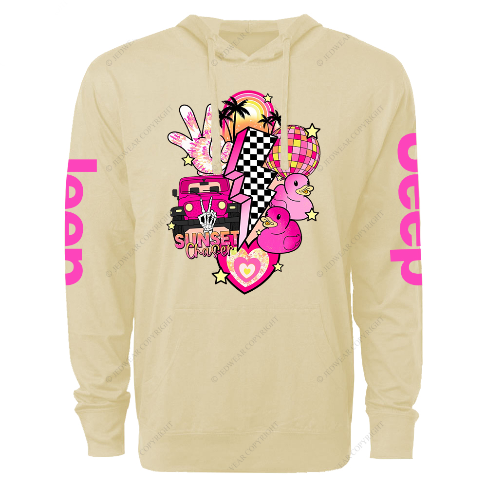 Pink off-Roading Vehicle Sunset Chaser Rubber Duck Jp Oversized Lightweight Hoodie   