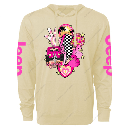 Pink off-Roading Vehicle Sunset Chaser Rubber Duck Jp Oversized Lightweight Hoodie   