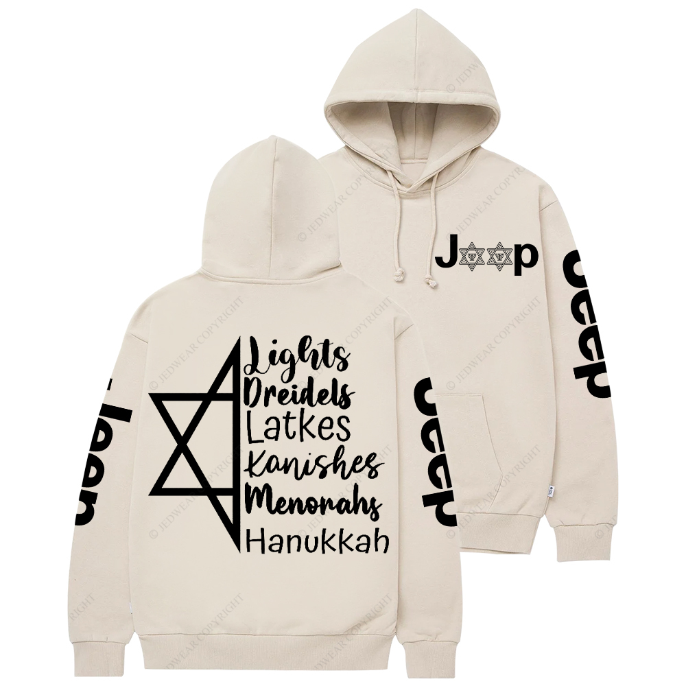 Religion Judaism Lights Dreidels Latkes Kanishes Menorahs Hanukkah Jp Casual Hoodie