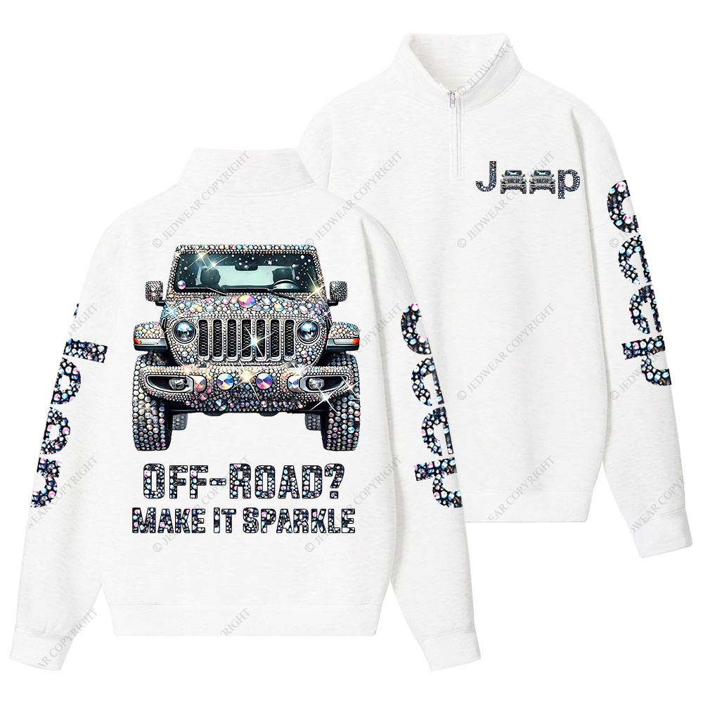 Bling Sparkle Rhinestone Car Glam Girl Jp Half-Zip Jacket Sweatshirt