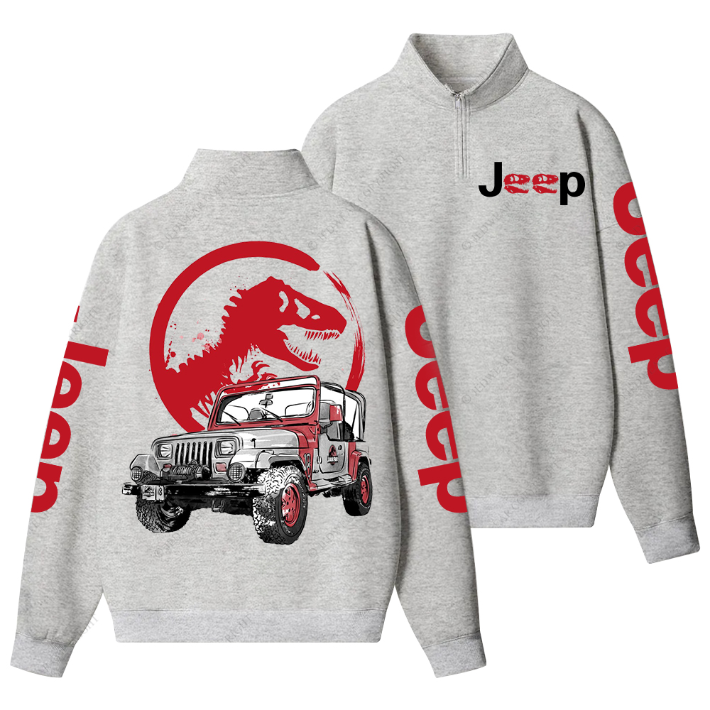 Dinosaur On The Back Of An Off-Road Vehicle Jp Half-Zip Jacket Sweatshirt