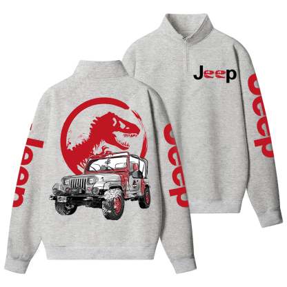 Dinosaur On The Back Of An Off-Road Vehicle Jp Half-Zip Jacket Sweatshirt