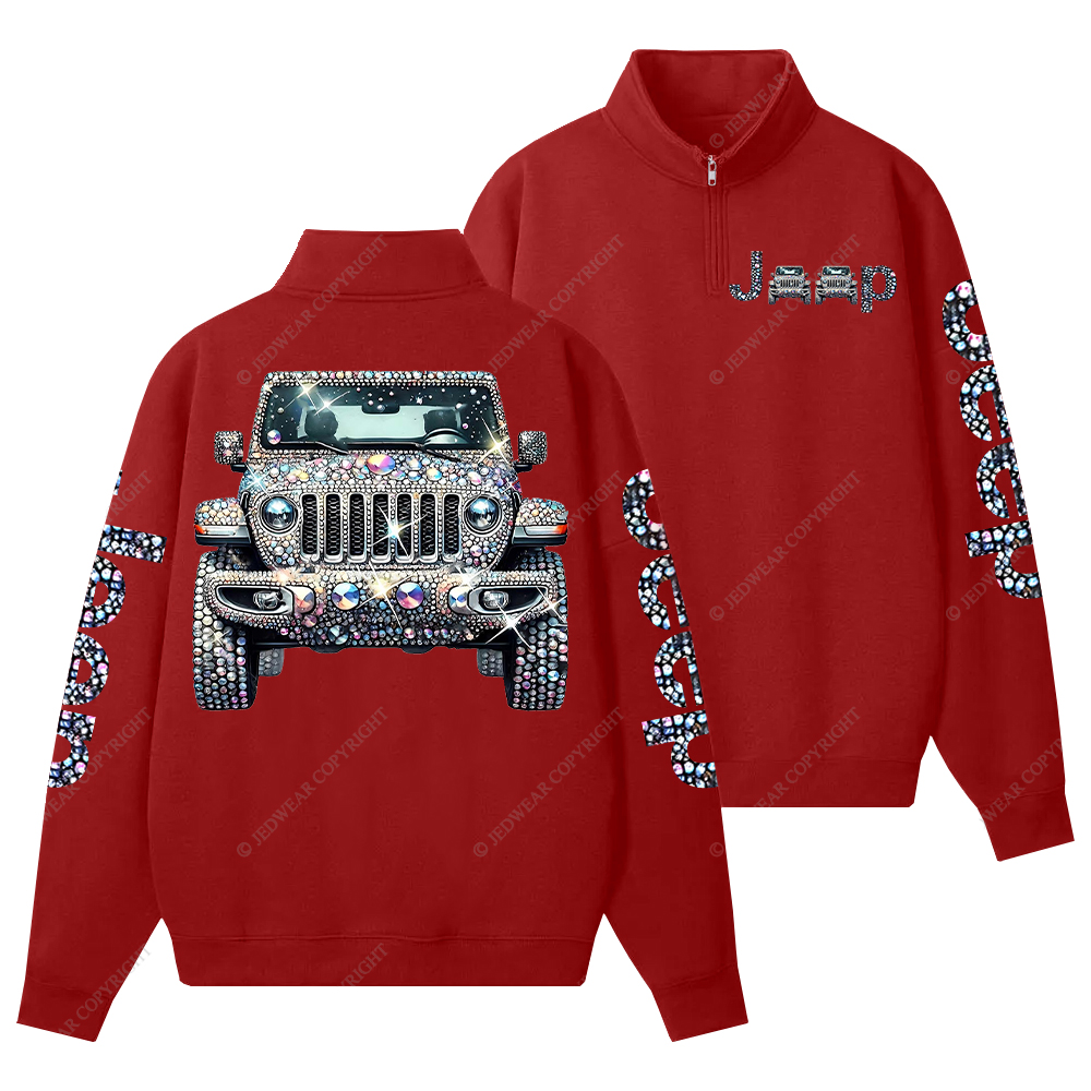 Bling Sparkle Rhinestone Car Glam Girl Jp Half-Zip Jacket Sweatshirt