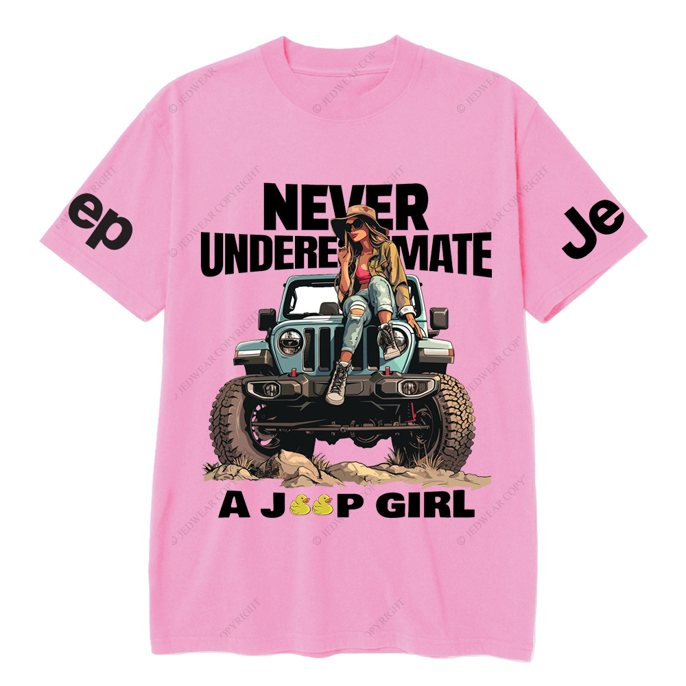 Never Under Mate A Jeep Girl Sitting On The Front Of A Car Jp T-Shirt