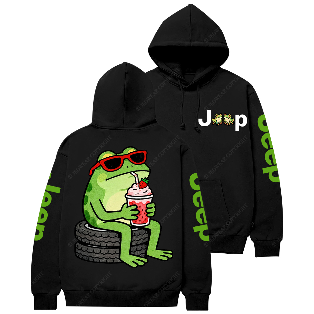 A Cute Frog Sits On A Tire Jp Casual Hoodie