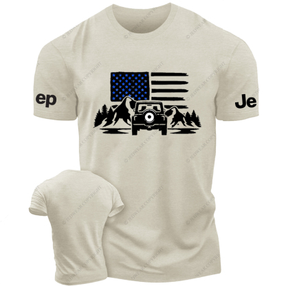 Four-Wheeler American Flag Trees Mountains Jp T-Shirt