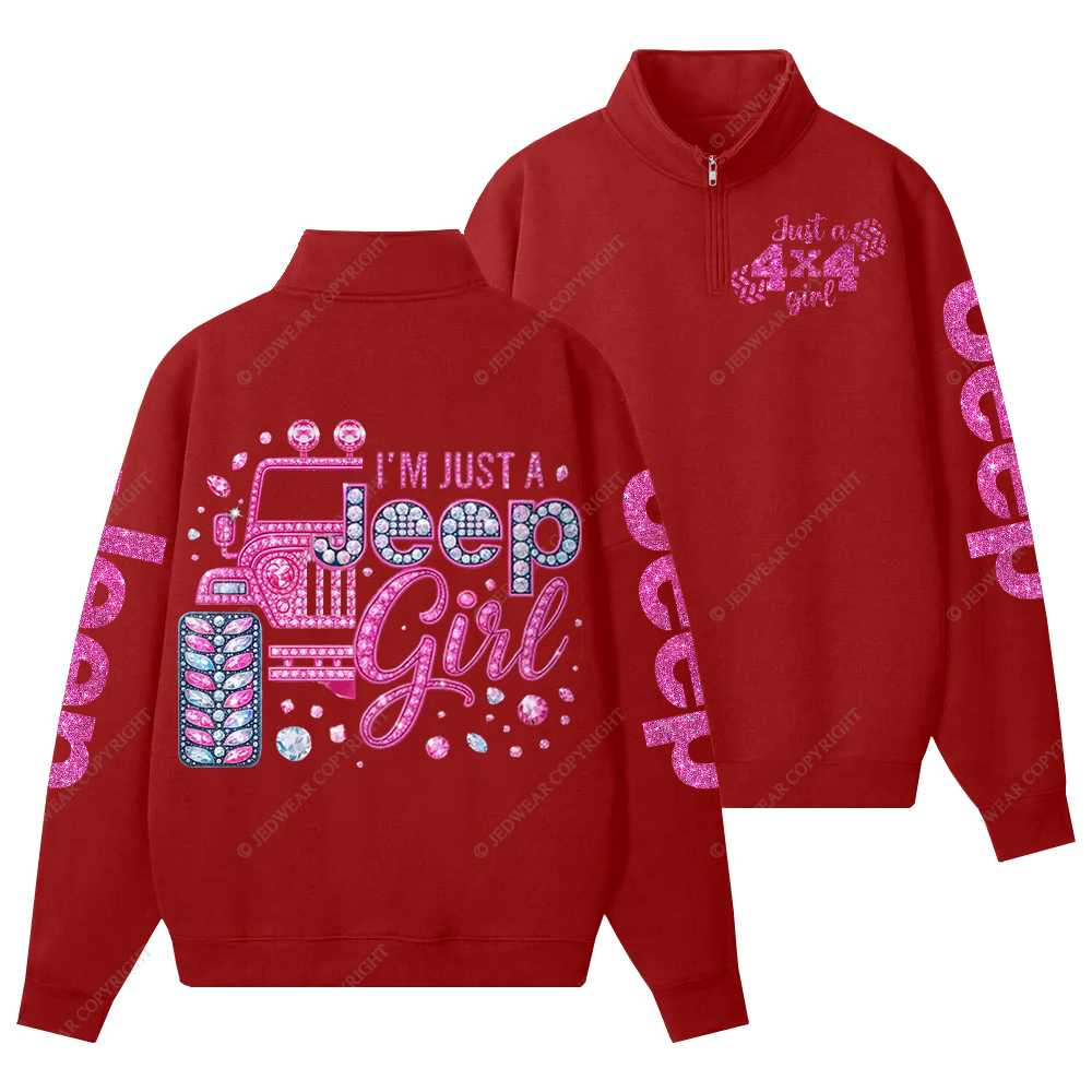 Rhinestone Pink Bling Car Jp Half-Zip Jacket Sweatshirt