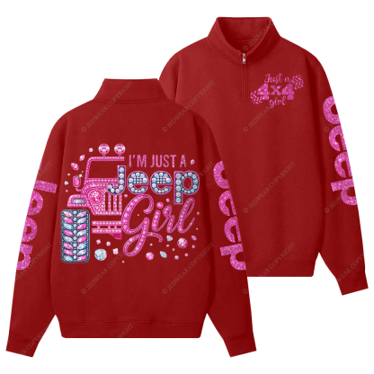 Rhinestone Pink Bling Car Jp Half-Zip Jacket Sweatshirt